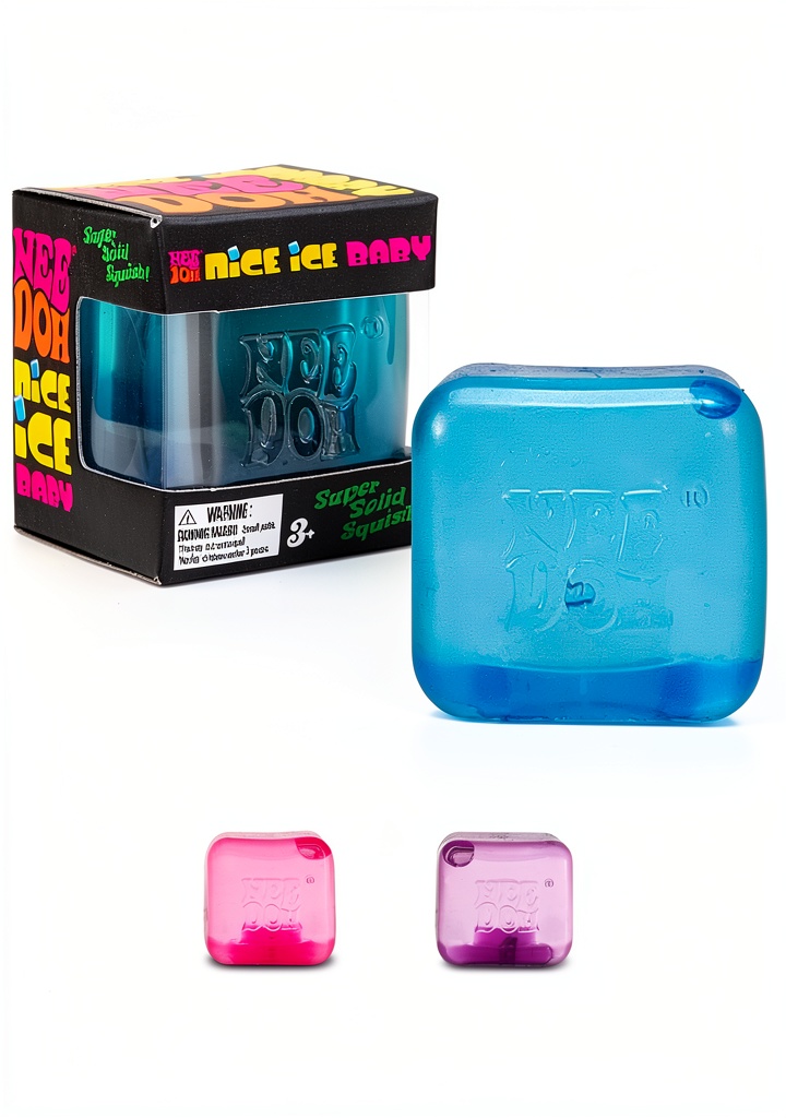 Schylling Nice Cube sensory toy in hand showing compact size and color variety