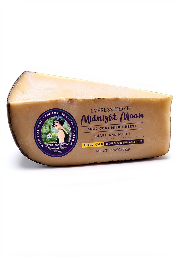 Cypress Grove Gouda cheese on a wooden board with crackers and jam