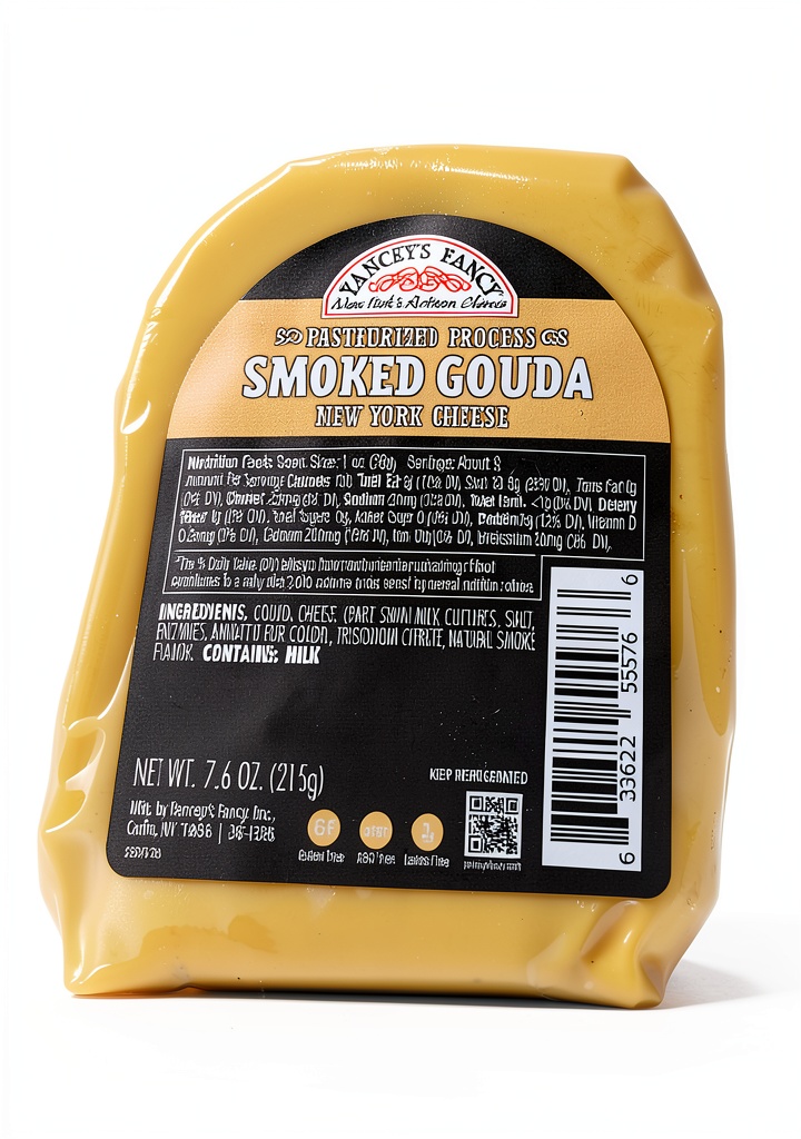 Smoked Gouda Cheese Wedges on a wooden cutting board