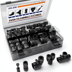 1/4" Push to Connect Fittings CNZG PNEU 60pcs Black Plastic Quick Kit-0